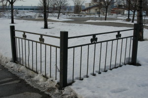 Wrought iron fence surrounding Montréal, Québec's Black Rock Irish Memorial © Barbara Dickson