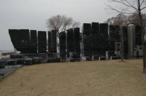 A Formation of Stones Resembling an Immigrant Ship in Ireland Park Memorial, Toronto, Ontario © Barbara Dickson